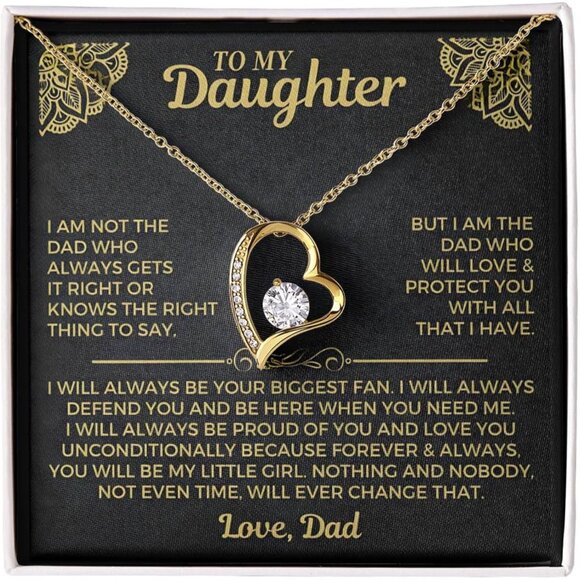 Dad Love Daughter Necklace 18k Yellow Gold Finish Cubic Zirconia Gift